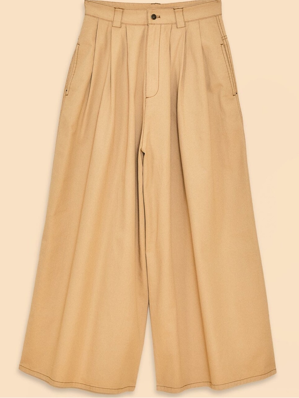 Farm Rio Khaki Wide Leg Palazzo Pants Low Rise Pleated 100% Cotton S - Picture 7 of 15
